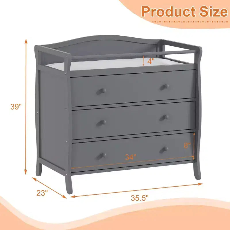 3-Drawer Changing Table, Wooden Diaper Changing Table,Infant Diaper Changing Station Dresser with 3 Drawers, Safety Rail & Strap for Bedroom, Nursery