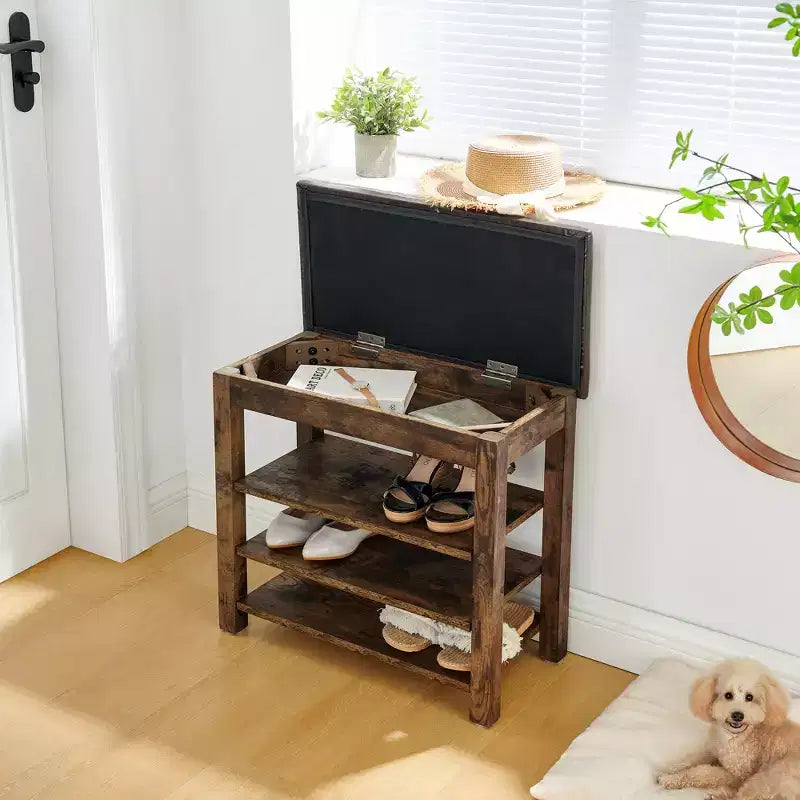 Storage Bench with Cushion, Shoe Changing Bench with Hidden Storage, 3-Tier Shoe Organizer for Entryway - ModernLuxe
