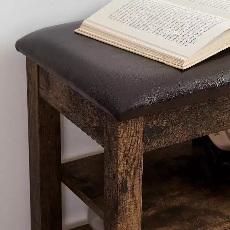 Storage Bench with Cushion, Shoe Changing Bench with Hidden Storage, 3-Tier Shoe Organizer for Entryway - ModernLuxe