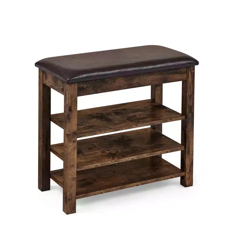 Storage Bench with Cushion, Shoe Changing Bench with Hidden Storage, 3-Tier Shoe Organizer for Entryway - ModernLuxe