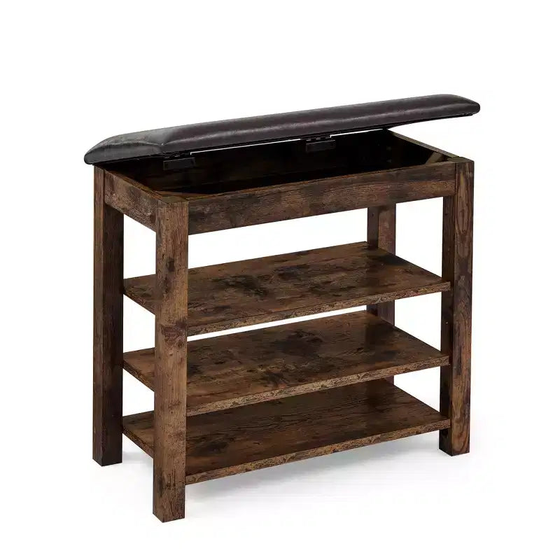 Storage Bench with Cushion, Shoe Changing Bench with Hidden Storage, 3-Tier Shoe Organizer for Entryway - ModernLuxe