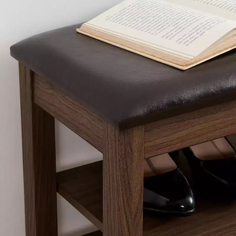 Storage Bench with Cushion, Shoe Changing Bench with Hidden Storage, 3-Tier Shoe Organizer for Entryway - ModernLuxe