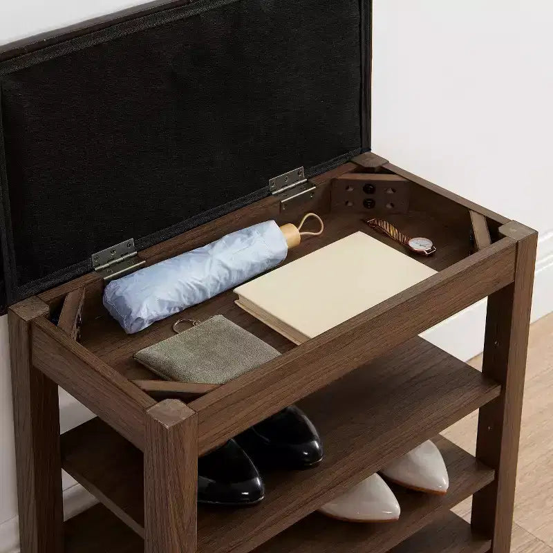 Storage Bench with Cushion, Shoe Changing Bench with Hidden Storage, 3-Tier Shoe Organizer for Entryway - ModernLuxe