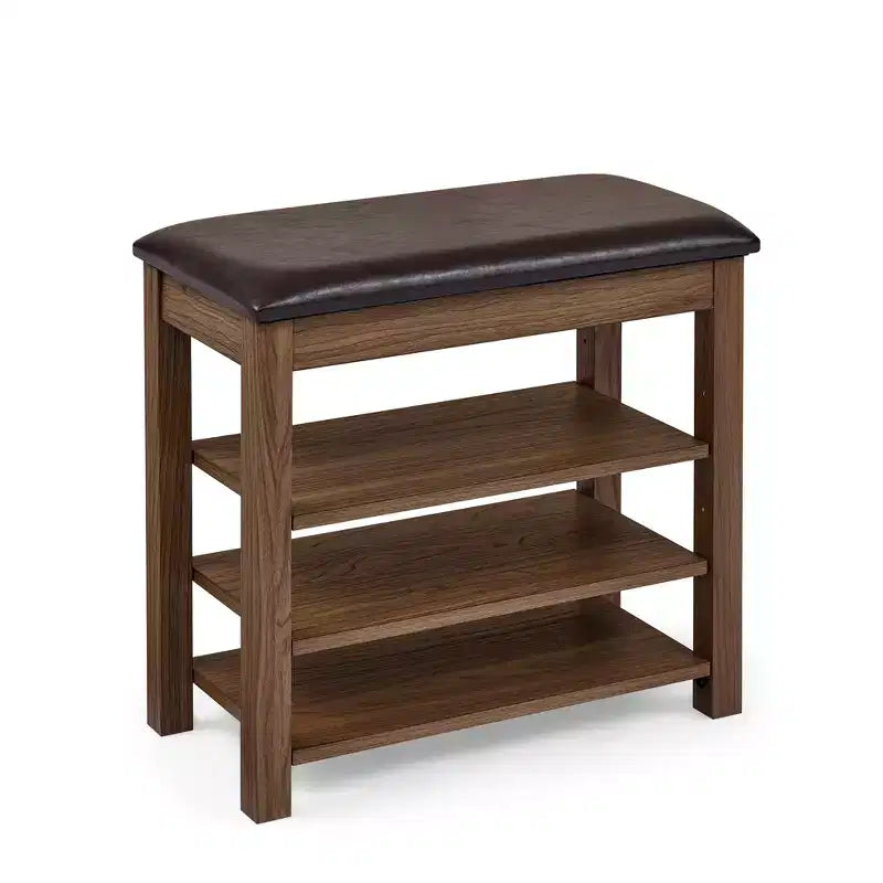 Storage Bench with Cushion, Shoe Changing Bench with Hidden Storage, 3-Tier Shoe Organizer for Entryway - ModernLuxe