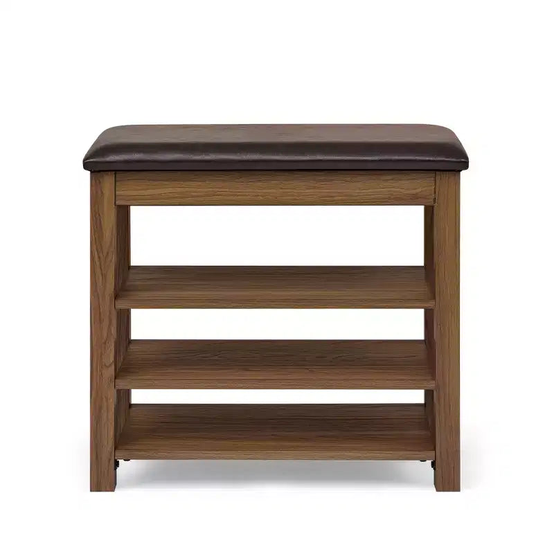 Storage Bench with Cushion, Shoe Changing Bench with Hidden Storage, 3-Tier Shoe Organizer for Entryway - ModernLuxe