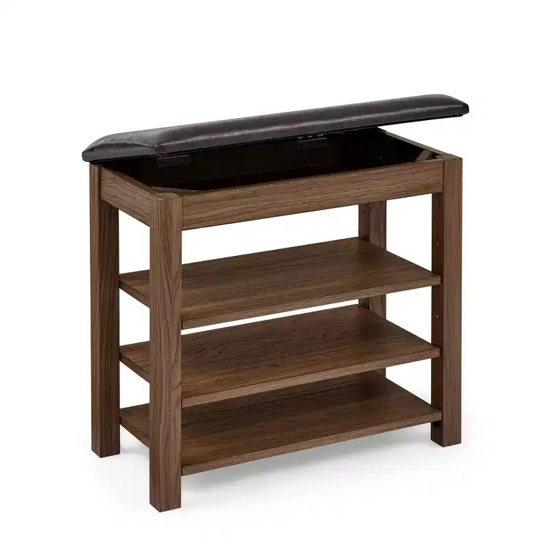 Storage Bench with Cushion, Shoe Changing Bench with Hidden Storage, 3-Tier Shoe Organizer for Entryway - ModernLuxe