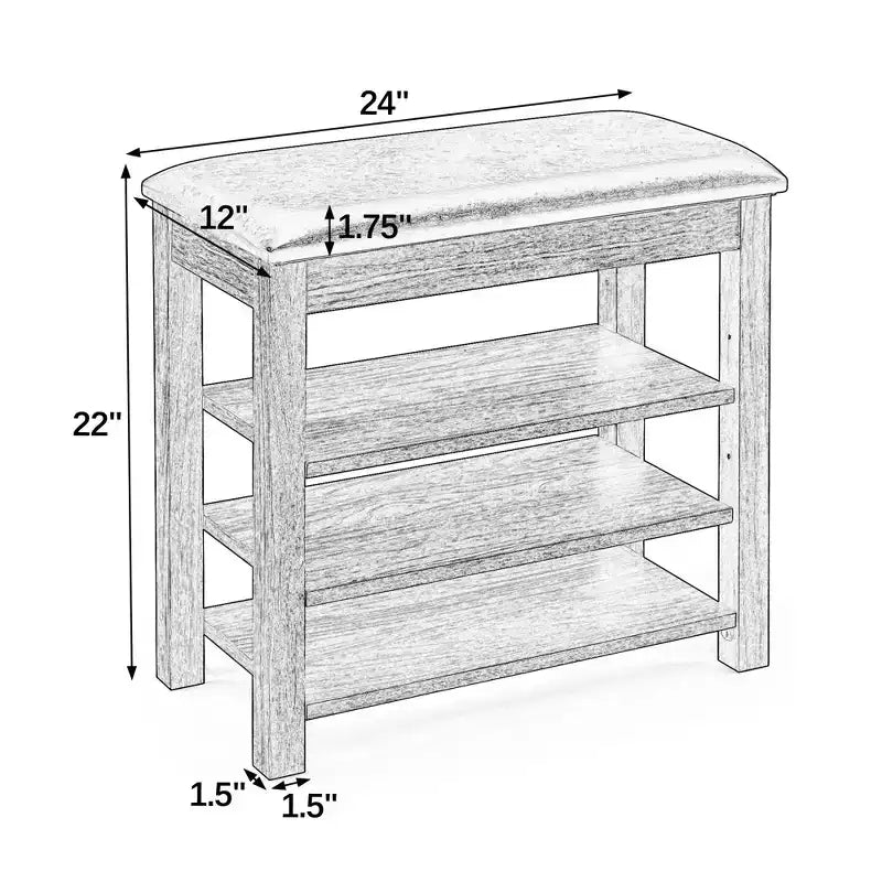 Storage Bench with Cushion, Shoe Changing Bench with Hidden Storage, 3-Tier Shoe Organizer for Entryway - ModernLuxe