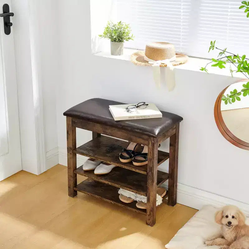 Storage Bench with Cushion, Shoe Changing Bench with Hidden Storage, 3-Tier Shoe Organizer for Entryway - ModernLuxe