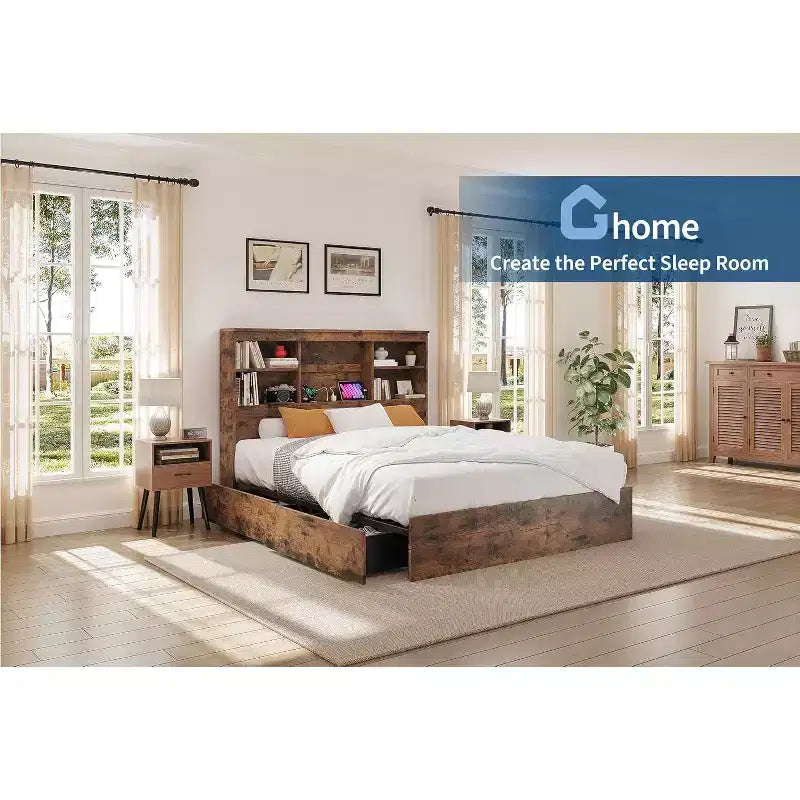 Acekool Full Bed Frame - 51 Storage Headboard with Charging Station