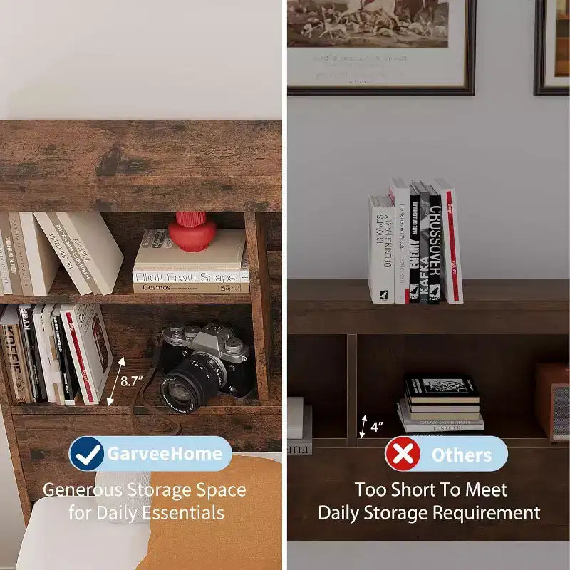 Acekool Vintage Storage Bed - Bookcase Headboard & 4 Drawers