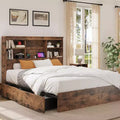 Acekool Vintage Storage Bed - Bookcase Headboard & 4 Drawers
