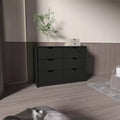 Okak Modern 6-Drawer Dresser 2-Tone Storage with 4 Full-Extension Drawers & 2 Pull-Down Cabinets, Rectangle Bedroom Organizer
