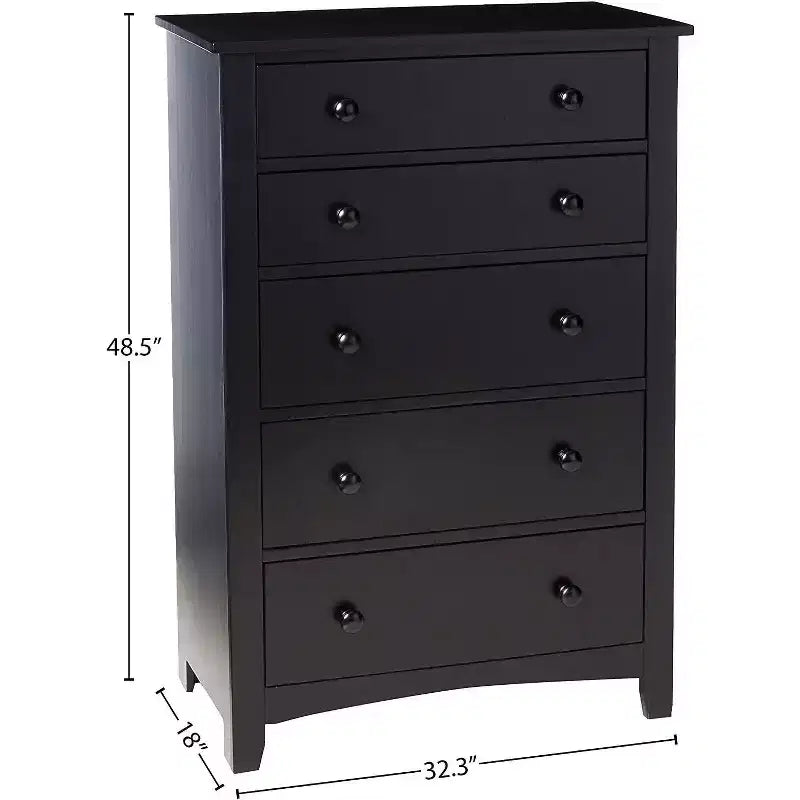 Okak Modern 5-Drawer Chest of Dresser, Plywood & Pine Veneer Bedroom Furniture for Living Room, Entry, Hallway