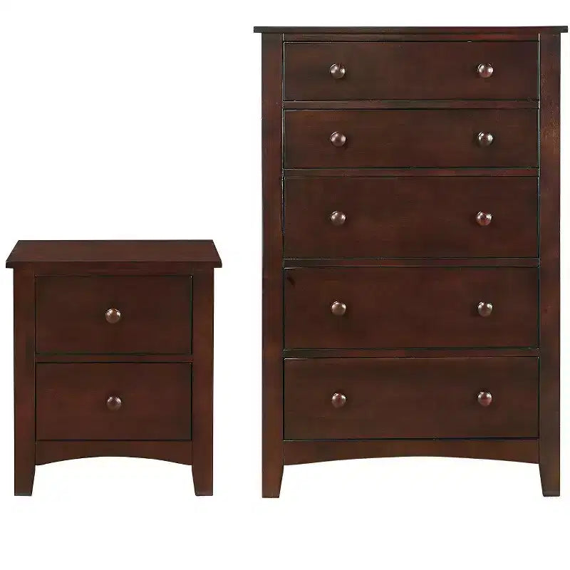 Okak Modern 5-Drawer Chest of Dresser, Plywood & Pine Veneer Bedroom Furniture for Living Room, Entry, Hallway