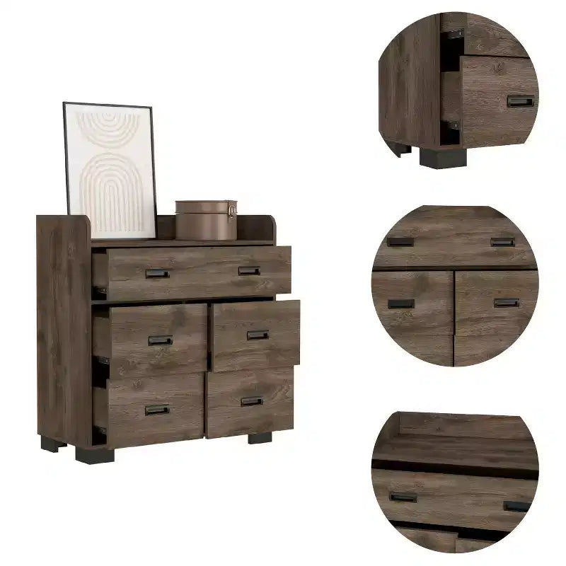 Okak Modern Bedroom Dresser Nightstand with 1 Double & 4 Single Drawers, Ample Storage Chest Cabinet for Living Room Hallway Entryway