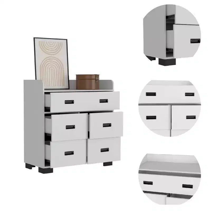 Okak Modern Bedroom Dresser Nightstand with 1 Double & 4 Single Drawers, Ample Storage Chest Cabinet for Living Room Hallway Entryway