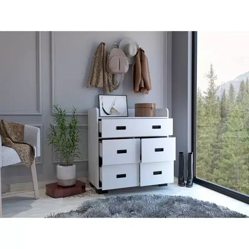 Okak Modern Bedroom Dresser Nightstand with 1 Double & 4 Single Drawers, Ample Storage Chest Cabinet for Living Room Hallway Entryway