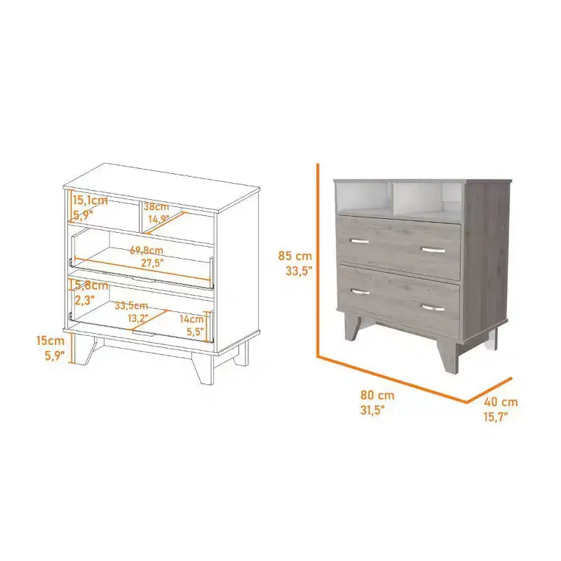 Okak Elegant Bedroom Dresser Nightstand with 2 Drawers & 2-Shelf, Ample Storage Chest Cabinet for Living Room Hallway Entryway