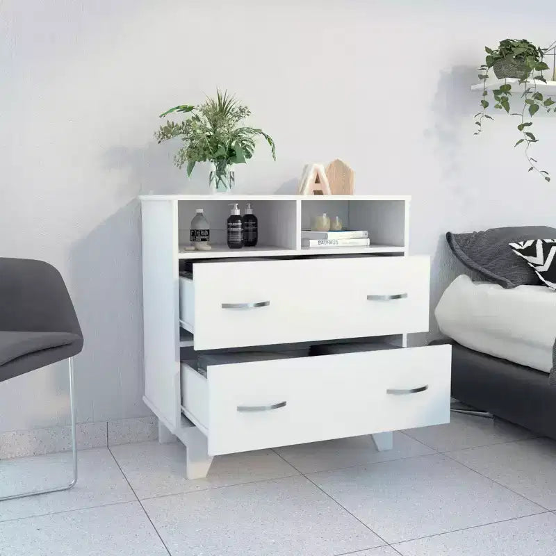 Okak Elegant Bedroom Dresser Nightstand with 2 Drawers & 2-Shelf, Ample Storage Chest Cabinet for Living Room Hallway Entryway