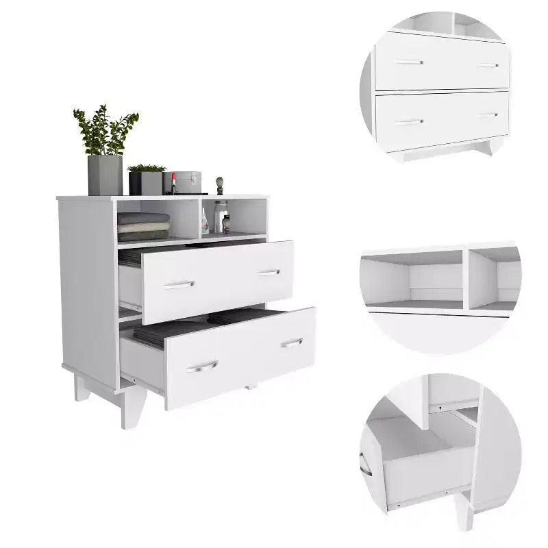 Okak Elegant Bedroom Dresser Nightstand with 2 Drawers & 2-Shelf, Ample Storage Chest Cabinet for Living Room Hallway Entryway