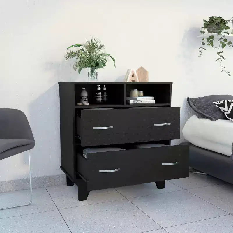 Okak Elegant Bedroom Dresser Nightstand with 2 Drawers & 2-Shelf, Ample Storage Chest Cabinet for Living Room Hallway Entryway
