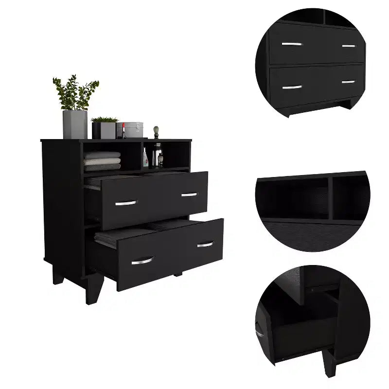 Okak Elegant Bedroom Dresser Nightstand with 2 Drawers & 2-Shelf, Ample Storage Chest Cabinet for Living Room Hallway Entryway