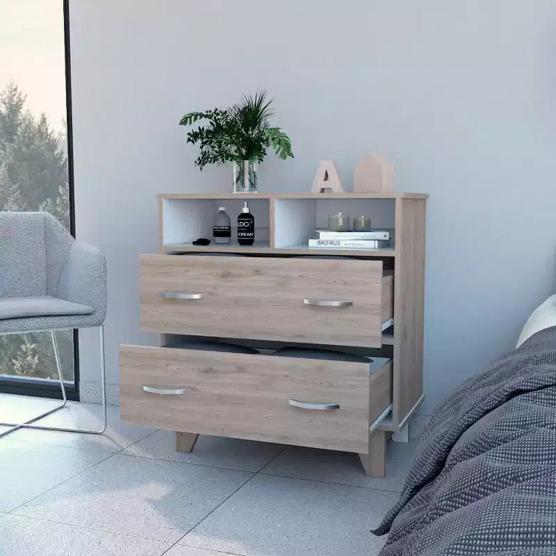 Okak Elegant Bedroom Dresser Nightstand with 2 Drawers & 2-Shelf, Ample Storage Chest Cabinet for Living Room Hallway Entryway