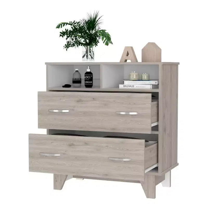 Okak Elegant Bedroom Dresser Nightstand with 2 Drawers & 2-Shelf, Ample Storage Chest Cabinet for Living Room Hallway Entryway