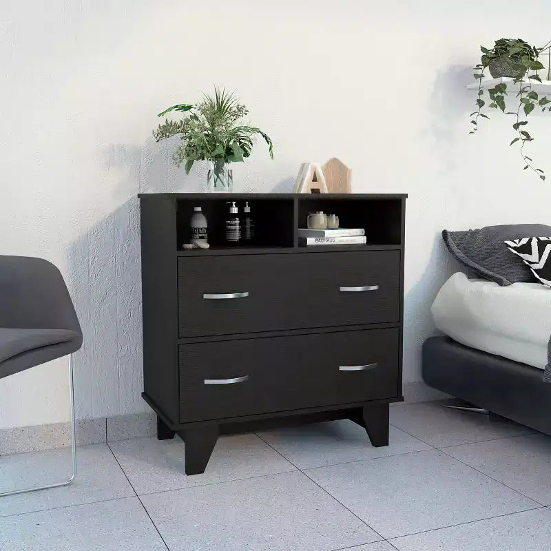 Okak Elegant Bedroom Dresser Nightstand with 2 Drawers & 2-Shelf, Ample Storage Chest Cabinet for Living Room Hallway Entryway