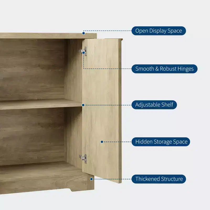 4 Doors & Adjustable Shelf,Handle,Spacious Tabletop,Modern Wood Coffee Bar Console Table