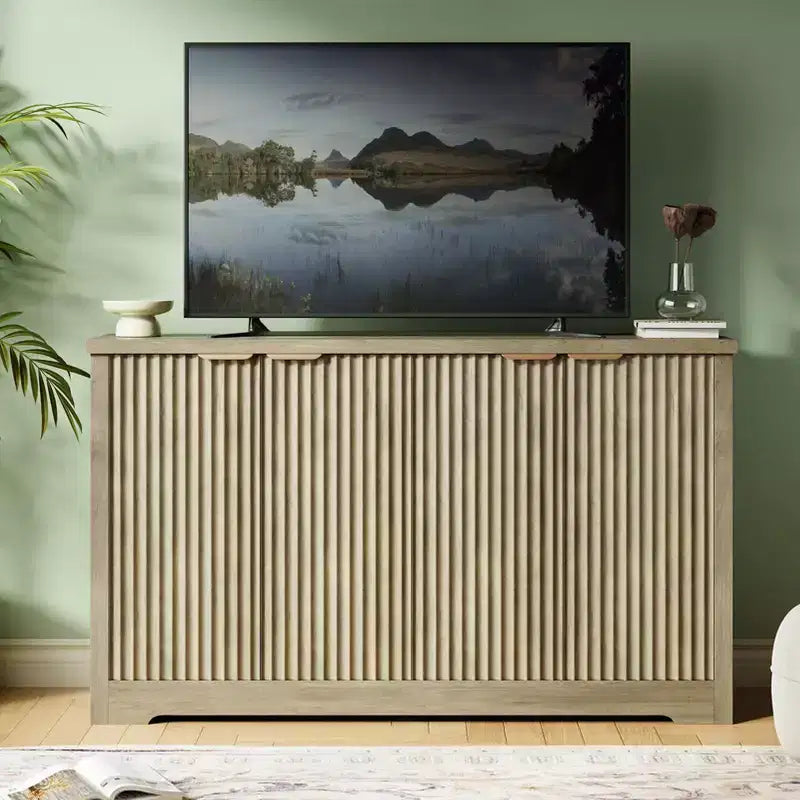 4 Doors & Adjustable Shelf,Handle,Spacious Tabletop,Modern Wood Coffee Bar Console Table