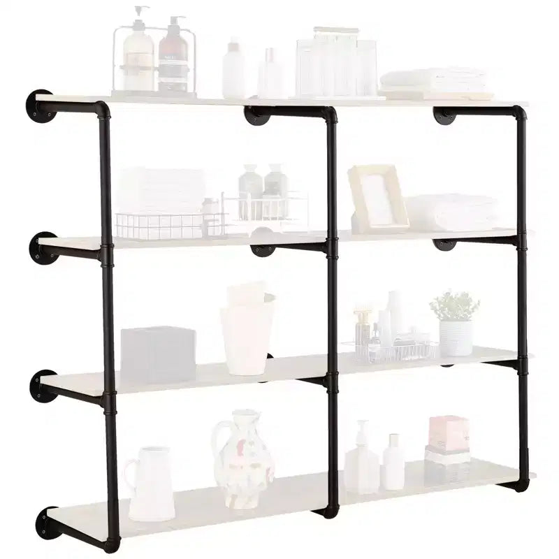 VEVOR Industrial Pipe Shelf, 4 Tier 3PCS, 11.8in Applicable Board Width Wall-Mount Floating Rustic Wood Shelves Bracket Bookshelf, Black