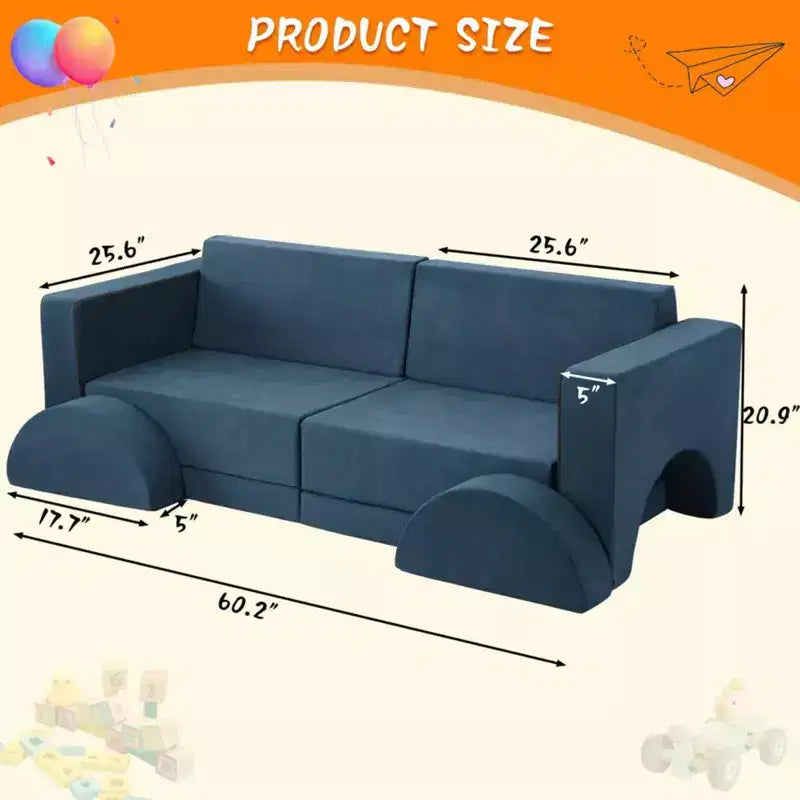 GustoWave 8PCS Toddler Couch Modular Kids Play Couch Sofa, Kids Convertible Sofa with Removable Cover