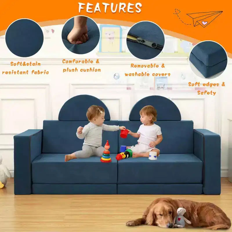 GustoWave 8PCS Toddler Couch Modular Kids Play Couch Sofa, Kids Convertible Sofa with Removable Cover