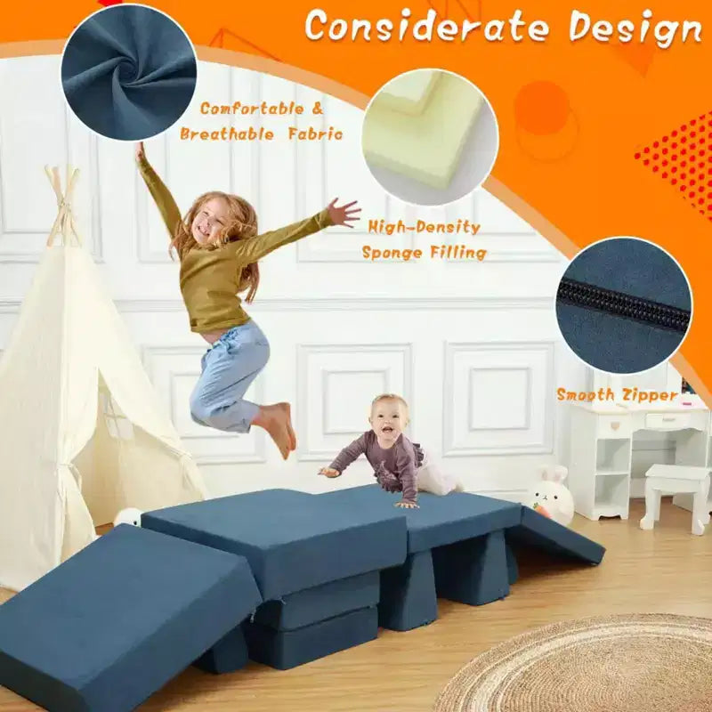 GustoWave 8PCS Toddler Couch Modular Kids Play Couch Sofa, Kids Convertible Sofa with Removable Cover