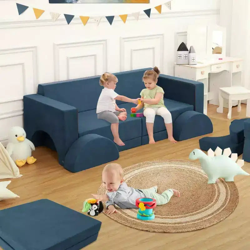 GustoWave 8PCS Toddler Couch Modular Kids Play Couch Sofa, Kids Convertible Sofa with Removable Cover