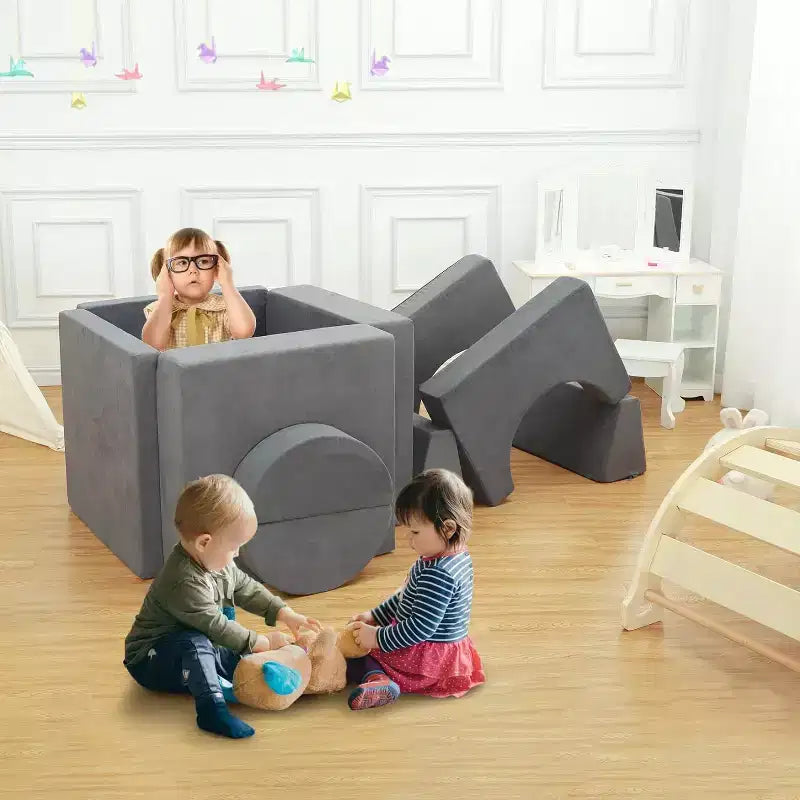 GustoWave 8PCS Toddler Couch Modular Kids Play Couch Sofa, Kids Convertible Sofa with Removable Cover