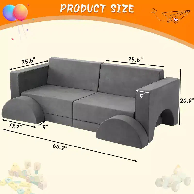 GustoWave 8PCS Toddler Couch Modular Kids Play Couch Sofa, Kids Convertible Sofa with Removable Cover