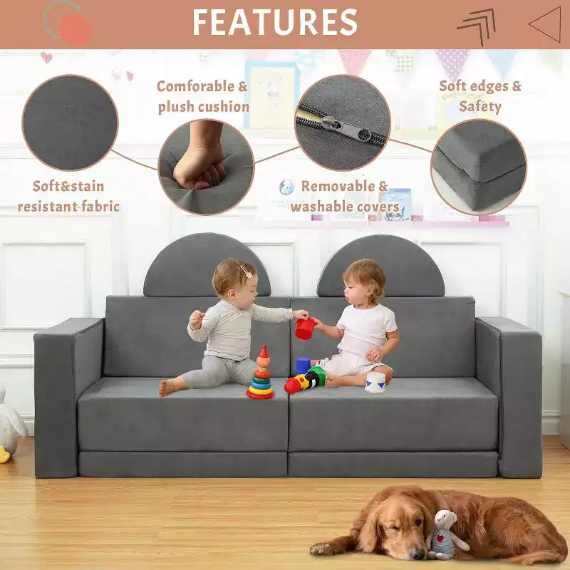 GustoWave 8PCS Toddler Couch Modular Kids Play Couch Sofa, Kids Convertible Sofa with Removable Cover