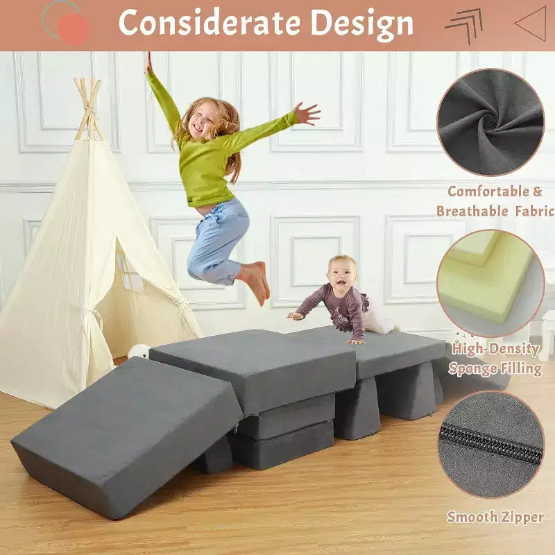GustoWave 8PCS Toddler Couch Modular Kids Play Couch Sofa, Kids Convertible Sofa with Removable Cover