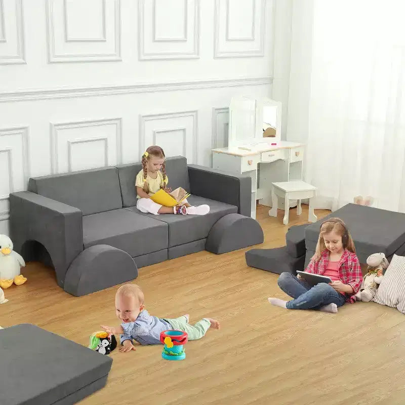 GustoWave 8PCS Toddler Couch Modular Kids Play Couch Sofa, Kids Convertible Sofa with Removable Cover