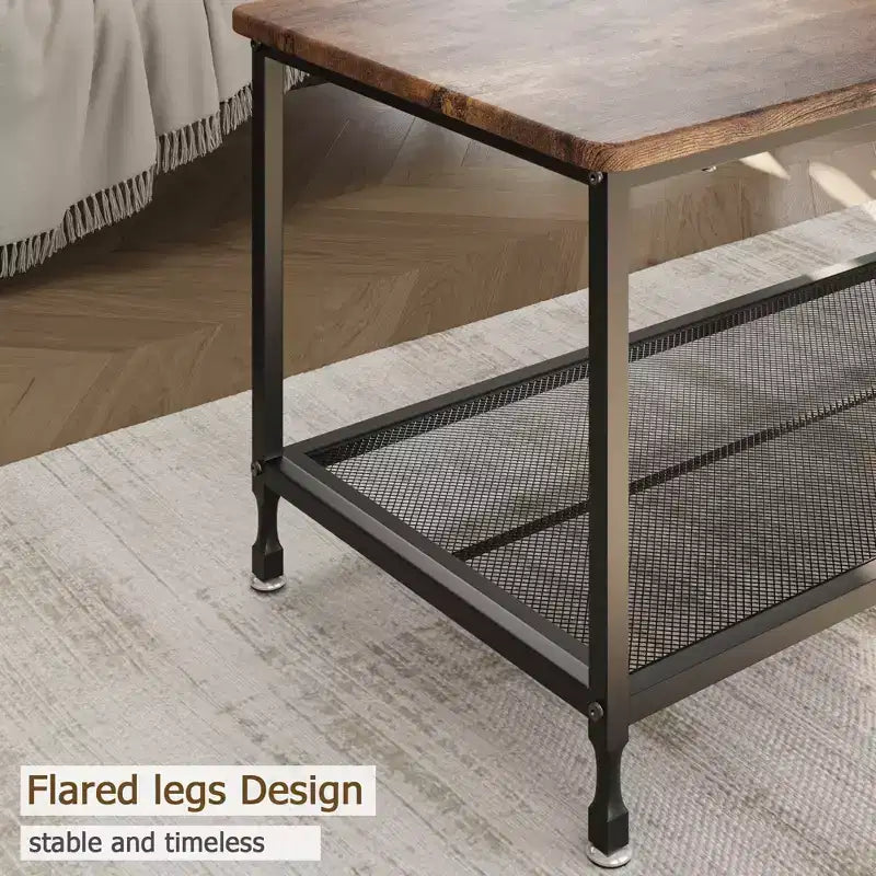 Coffee table,industrial living room table,2-story rustic middle table with mesh frame,rectangular coffee table,metal frame, easy to install