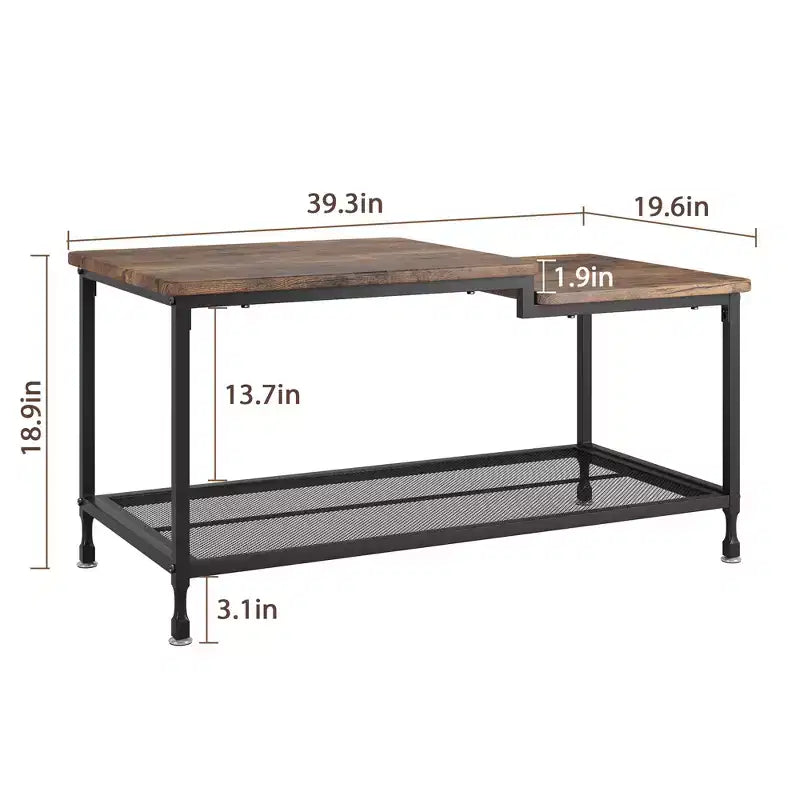 Coffee table,industrial living room table,2-story rustic middle table with mesh frame,rectangular coffee table,metal frame, easy to install