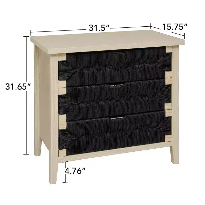 GDFStudio Mona Modern 31.5'' Hand-Woven Rope Wooden Cabinet with 3 Drawers