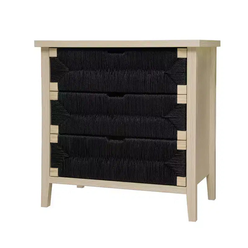 GDFStudio Mona Modern 31.5'' Hand-Woven Rope Wooden Cabinet with 3 Drawers