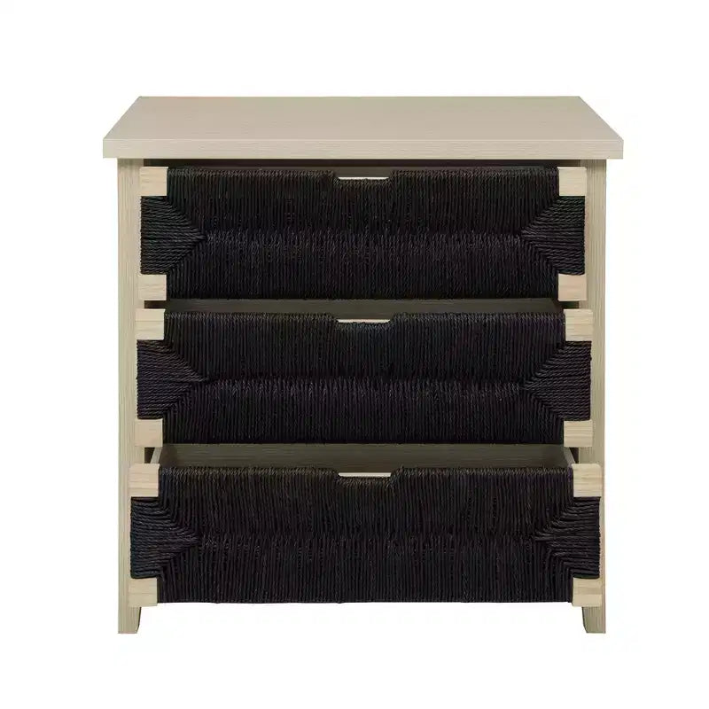GDFStudio Mona Modern 31.5'' Hand-Woven Rope Wooden Cabinet with 3 Drawers
