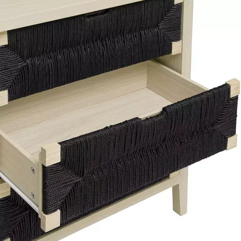 GDFStudio Mona Modern 31.5'' Hand-Woven Rope Wooden Cabinet with 3 Drawers