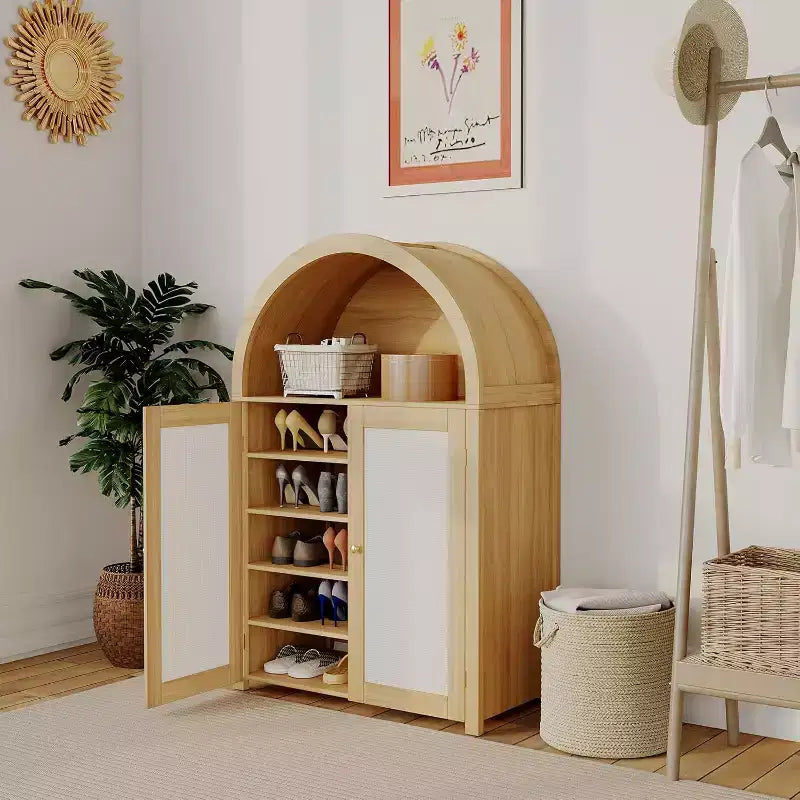 47'' Modern Arched Sideboard Buffet Cabinet with Rattan Doors, Freestanding Storage Pantry for Living Room, Dining Room, Kitchen, Natural