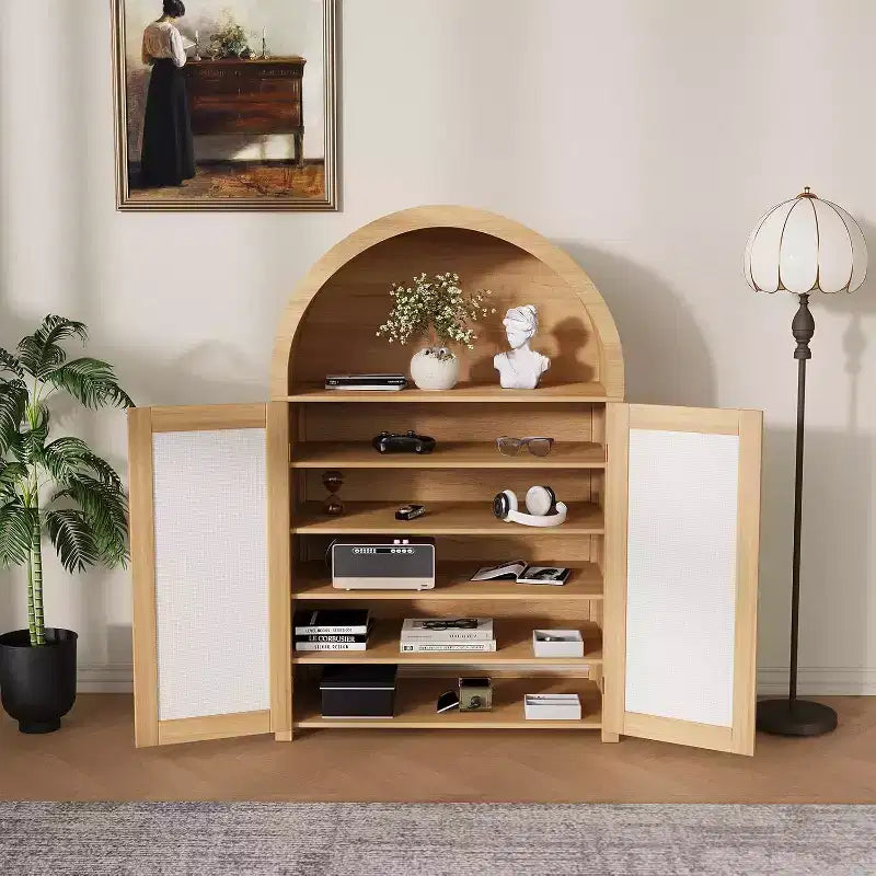 47'' Modern Arched Sideboard Buffet Cabinet with Rattan Doors, Freestanding Storage Pantry for Living Room, Dining Room, Kitchen, Natural