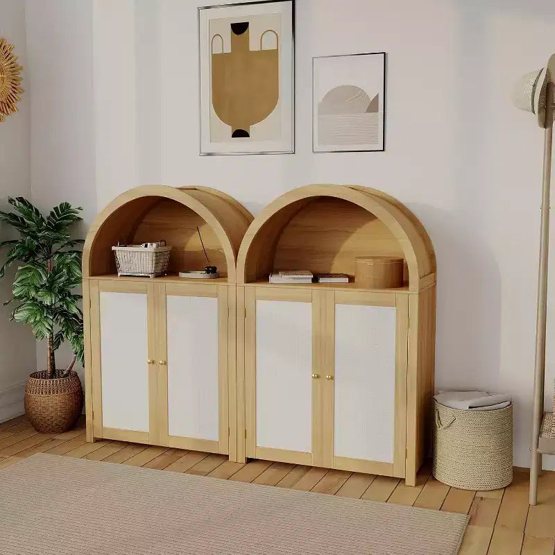 47'' Modern Arched Sideboard Buffet Cabinet with Rattan Doors, Freestanding Storage Pantry for Living Room, Dining Room, Kitchen, Natural